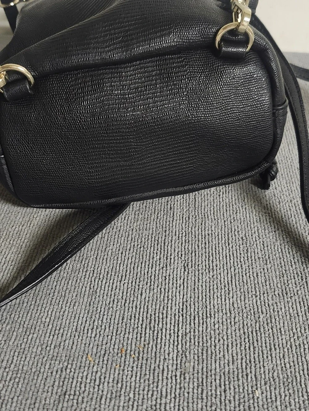 Victoria's Secret Black Textured Mini Backpack with Gold Logo Plate
